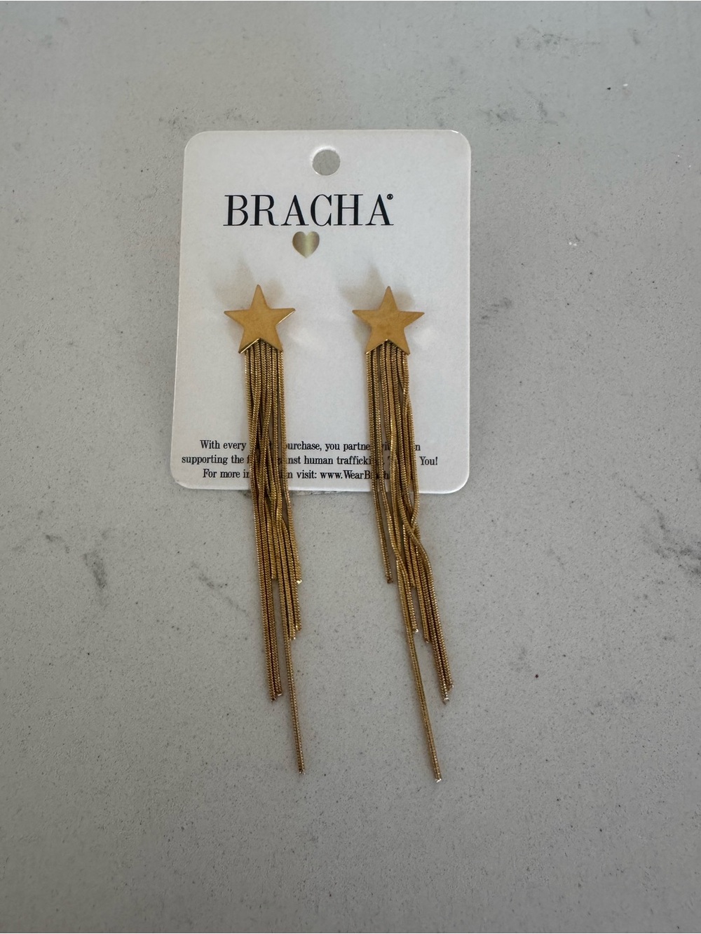 Bracha Gold Star Tassel Drop Earrings - Picture 2 of 4